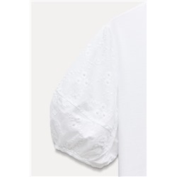 T-SHIRT WITH SWISS-EMBROIDERED SLEEVES