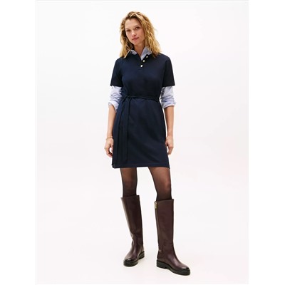 Gold-Button Belted T-Shirt Dress