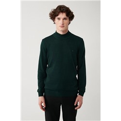 Avva Erkek Yeşil Yarım Balıkçı Yaka Tüylenmeyen Standart Fit Normal Kesim Unisex Triko Kazak E005001