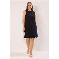 Siyah A-Line Mini Dokuma Büyük Beden Elbise TBBSS25AH00235