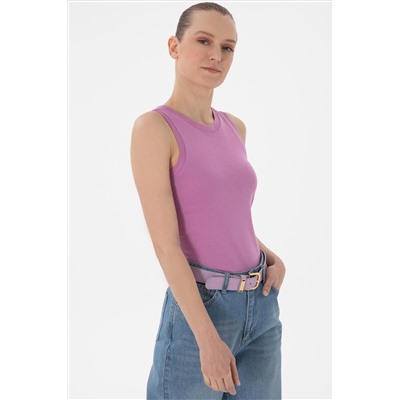 Kadın Pembe Kolsuz Bisiklet Yaka Basic Tişört