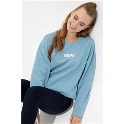 Kadın Mavi Bisiklet Yaka Basic Sweatshirt