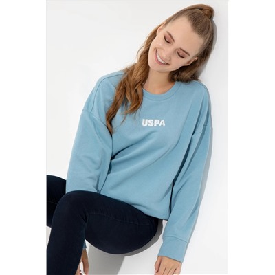 Kadın Mavi Bisiklet Yaka Basic Sweatshirt