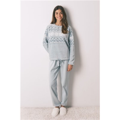 Pijama largo polar verde cenefa