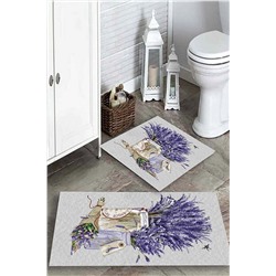 WOOLLY HOME COLLECTİON Lavanta Desenli 2li Banyo Halı Takımı 40x60/60x100 BNY-104