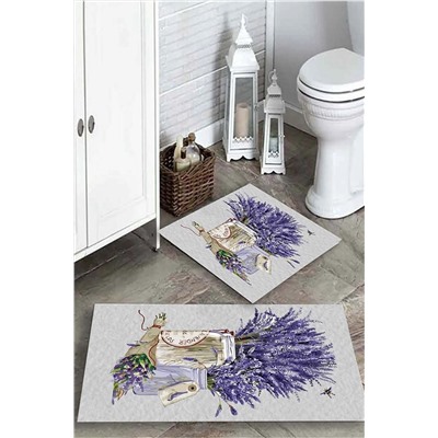 WOOLLY HOME COLLECTİON Lavanta Desenli 2li Banyo Halı Takımı 40x60/60x100 BNY-104