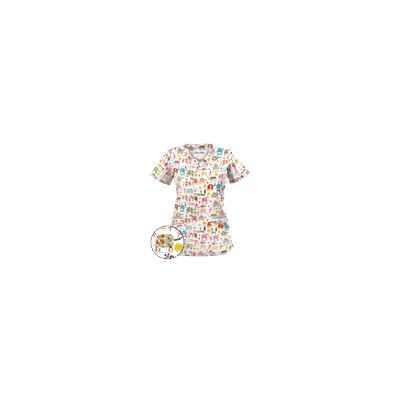 UA Lucky Elephants White Print Scrub Top