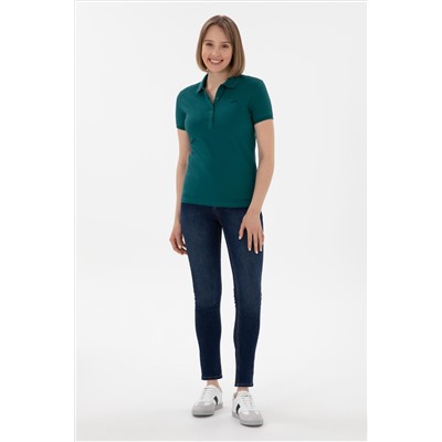 Kadın Koyu Yeşil Basic Polo Yaka Tişört