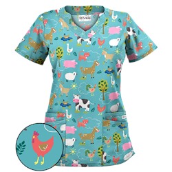UA On The Farm Amazing Aqua Scallop Neck Scrub Top
