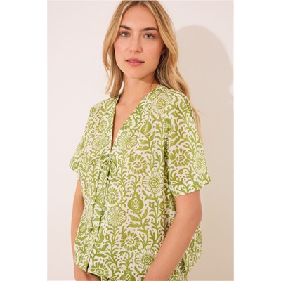Pijama corto algodón estampado verde