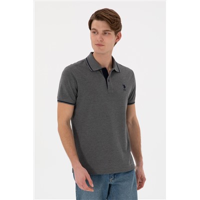 Erkek Slim Fit Polo Yaka Antrasit Melanj Basic Tişört