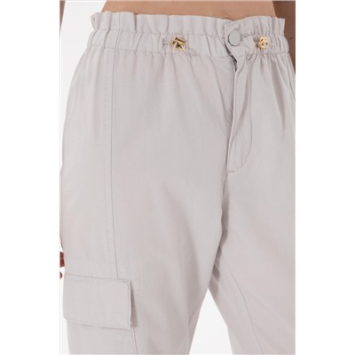 Kadın Açık Gri Jogger Fit Kanvas Pantolon
