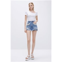Falda pantalón de vaquero de tiro alto Azul claro