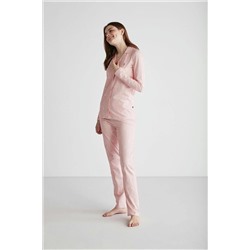 U.S. Polo Assn. Kadın %100 Pamuklu Pembe Düz Paça Boydan Patlı 2'li Pijama Takımı 26973