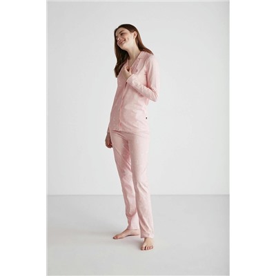 U.S. Polo Assn. Kadın %100 Pamuklu Pembe Düz Paça Boydan Patlı 2'li Pijama Takımı 26973