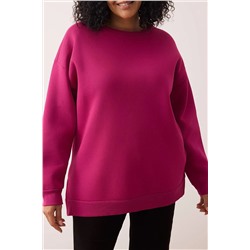 Fuşya Kalın İçi Polarlı Yırtmaçlı Oversize/Bol Kesim Örme Büyük Beden Sweatshirt TBBAW24AO00003