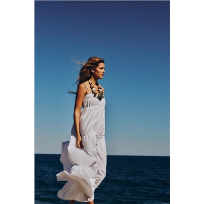 CONTRAST POPLIN TIERED MIDI DRESS