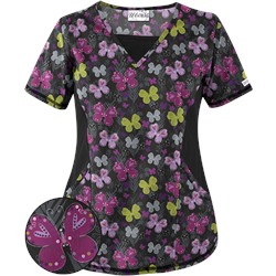UA Butterfly Bounty Black Print Scrub Top