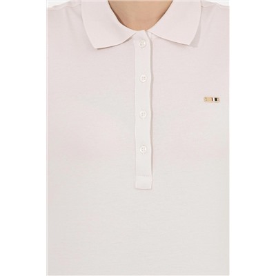 Kadın Ekru Basic Polo Yaka Sweatshirt