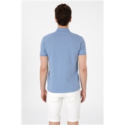 Erkek Slim Fit Polo Yaka Mavi Basic Tişört