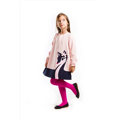 Denokids Zarif Ceylan Pembe Kız Çocuk Dokuma Elbise CFF-18K1-043