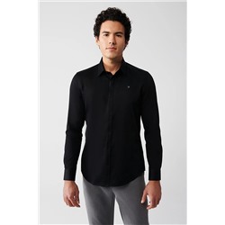 Avva Erkek Siyah %100 Pamuk Slim Fit Dar Kesim Saten Gömlek B002002