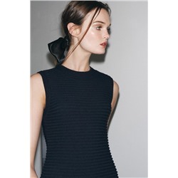 CHECK KNIT FRINGED DRESS