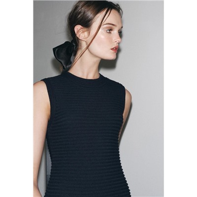 CHECK KNIT FRINGED DRESS