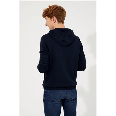 Erkek Lacivert Kapüşonlu Basic Sweatshirt