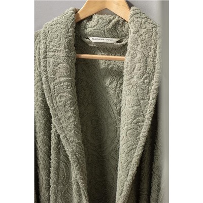 Bernay %100 Pamuk Jakarlı Unisex Şalyaka Bornoz - Haki - Natural Koleksiyon