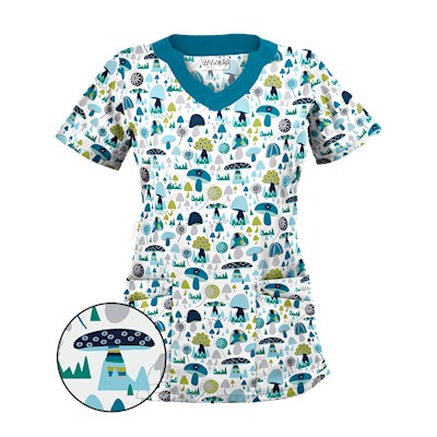 UA Mushroom Pickens Amazing Aqua Print Scrub Top