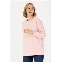 Kadın Toz Pembe Bisiklet Yaka Sweatshirt