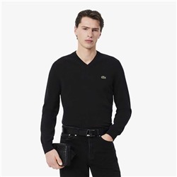 Мужской вязаный пуловер с V-образным вырезом и с небольшой вышивкой логотипа бренда LACOST*E ОРИГИНАЛ!