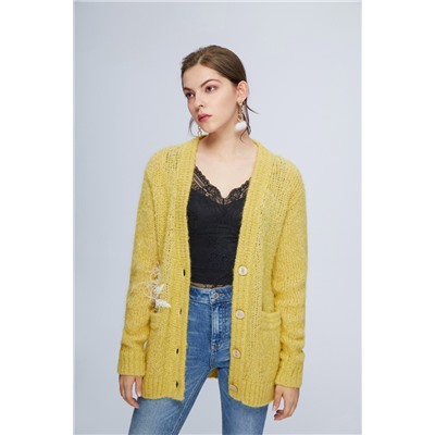 Cárdigan de alpaca y mohair Amarillo