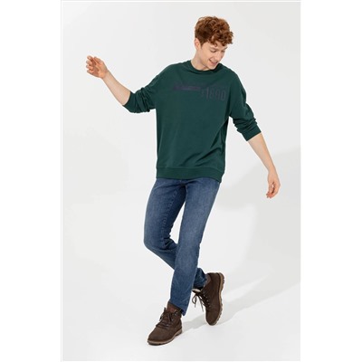 Erkek Yeşil Bisiklet Yaka Sweatshirt