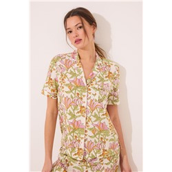 Pijama largo camisero viscosa estampado flores