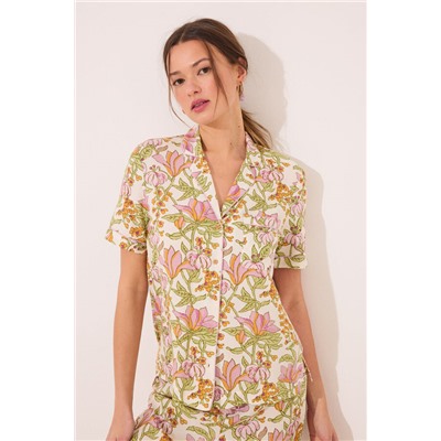 Pijama largo camisero viscosa estampado flores