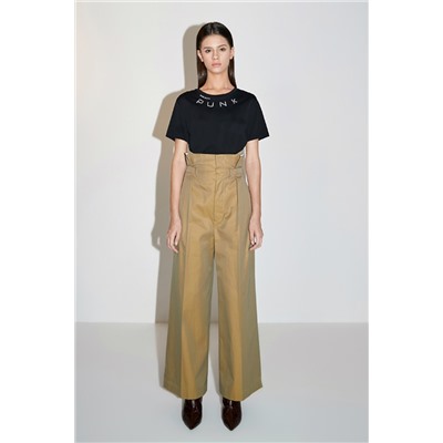 Pantalón palazzo de tiro alto Caqui