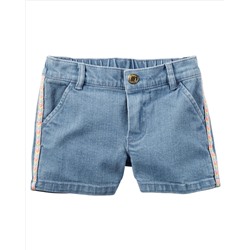 Side-Stripe Denim Shorts