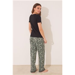 Pijama largo algodón canalé negro