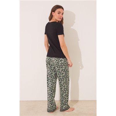 Pijama largo algodón canalé negro