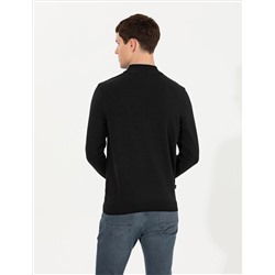 Siyah Slim Fit Yarım Balıkçı Yaka Triko Kazak