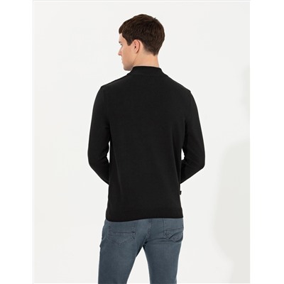 Siyah Slim Fit Yarım Balıkçı Yaka Triko Kazak