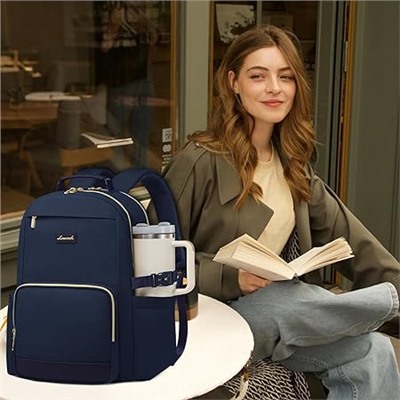 LOVEVOOK Laptop Backpack for Women with Pouch Pocket for Large Capacity Cup,15.6 Inch Laptop Computer Bag Travel Backpack Purse,Waterproof Work Business Backpack College Teacher Bags,Dark Blue