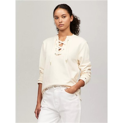 Long-Sleeve Lace-Up Sweatshirt