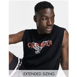 ASOS DESIGN oversized tank top in black with Califorina front print