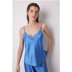 Set de pijama largo satén y encaje azul