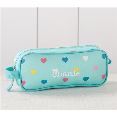 Mackenzie Aqua Multi Heart Glow-in-the-Dark Pencil Case