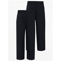 Boys Navy Longer Length Regular Leg School Trouser 2 Pack