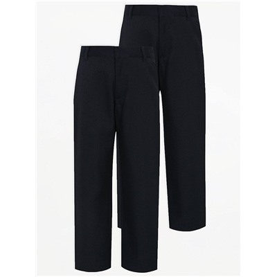 Boys Navy Longer Length Regular Leg School Trouser 2 Pack
